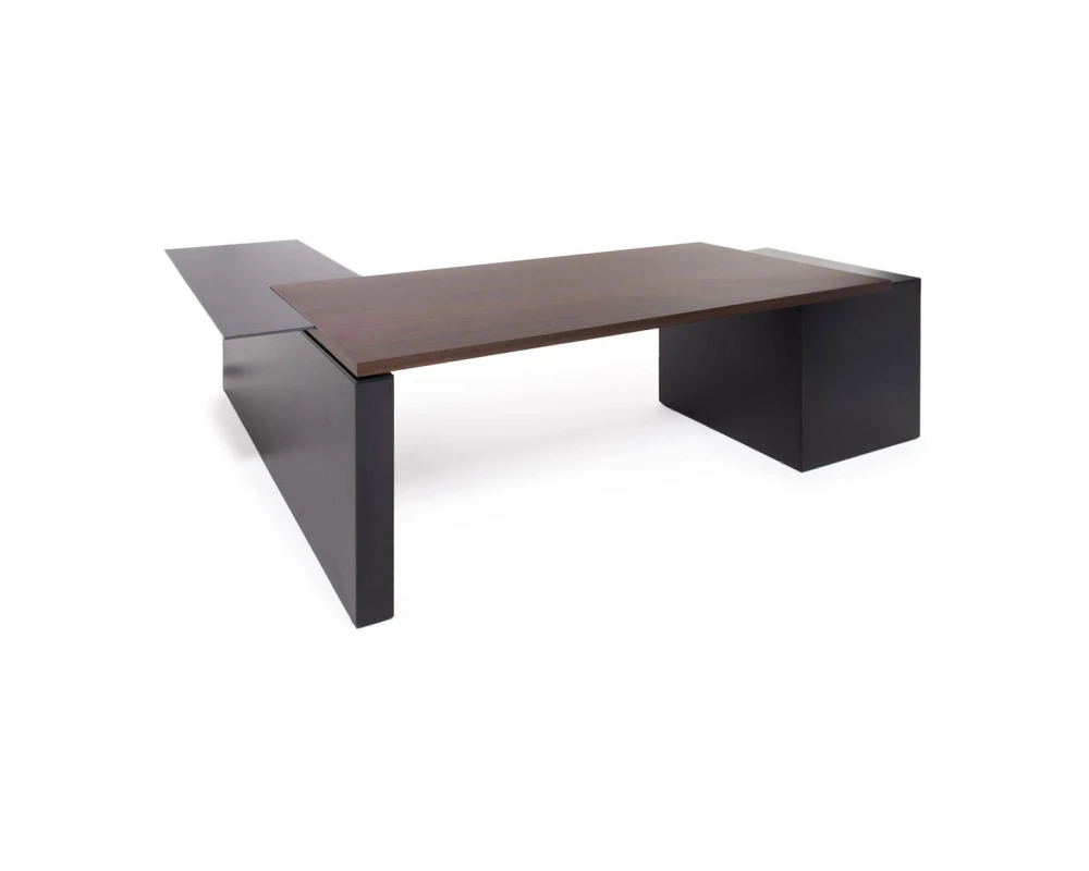 Стол письменный с приставкой на опорной тумбе DX 258x200x76 Renz Эвкалипт морен/Черный